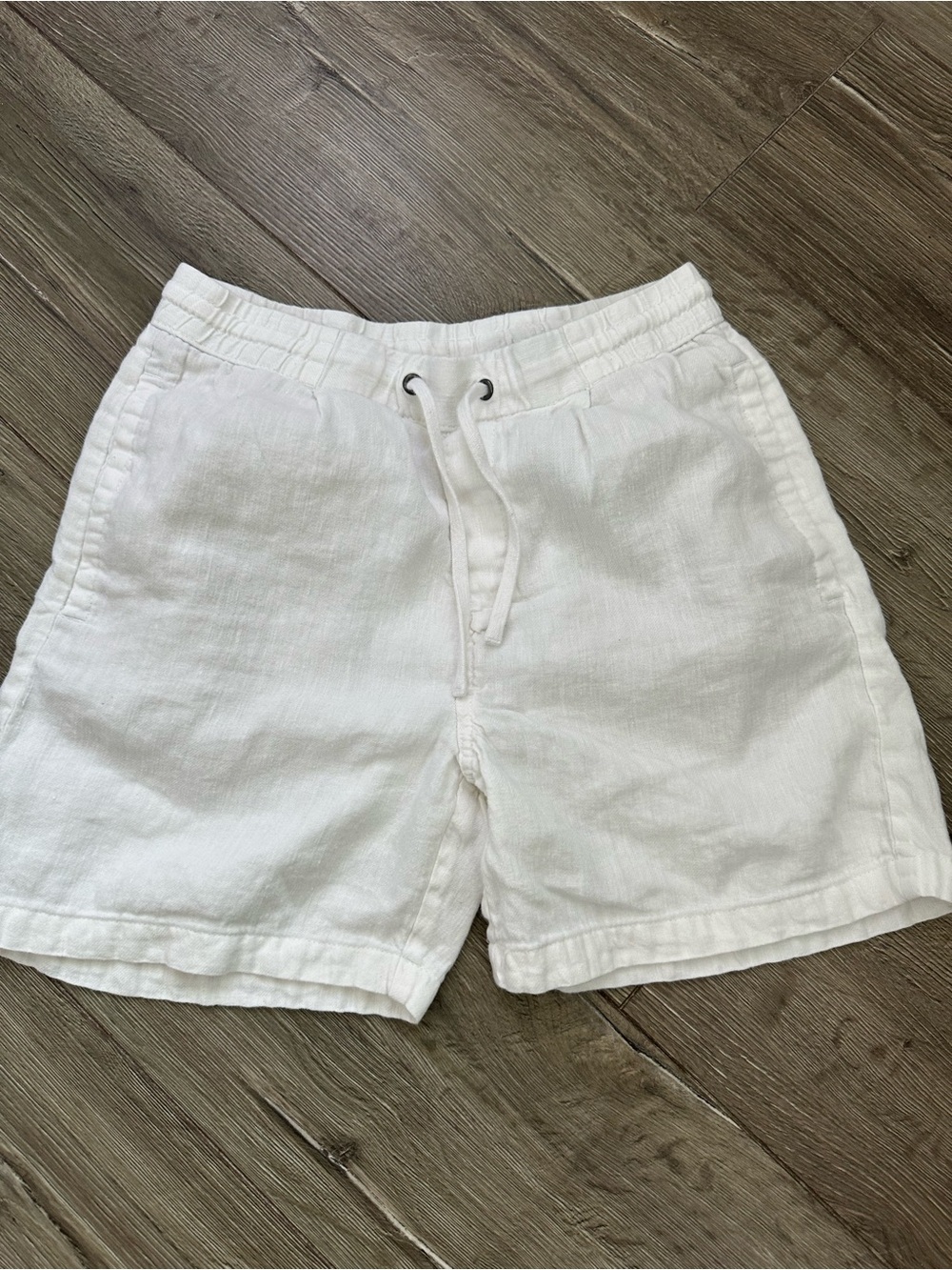 Zara Men's White Drawstring Linen-Blend Athletic Shorts